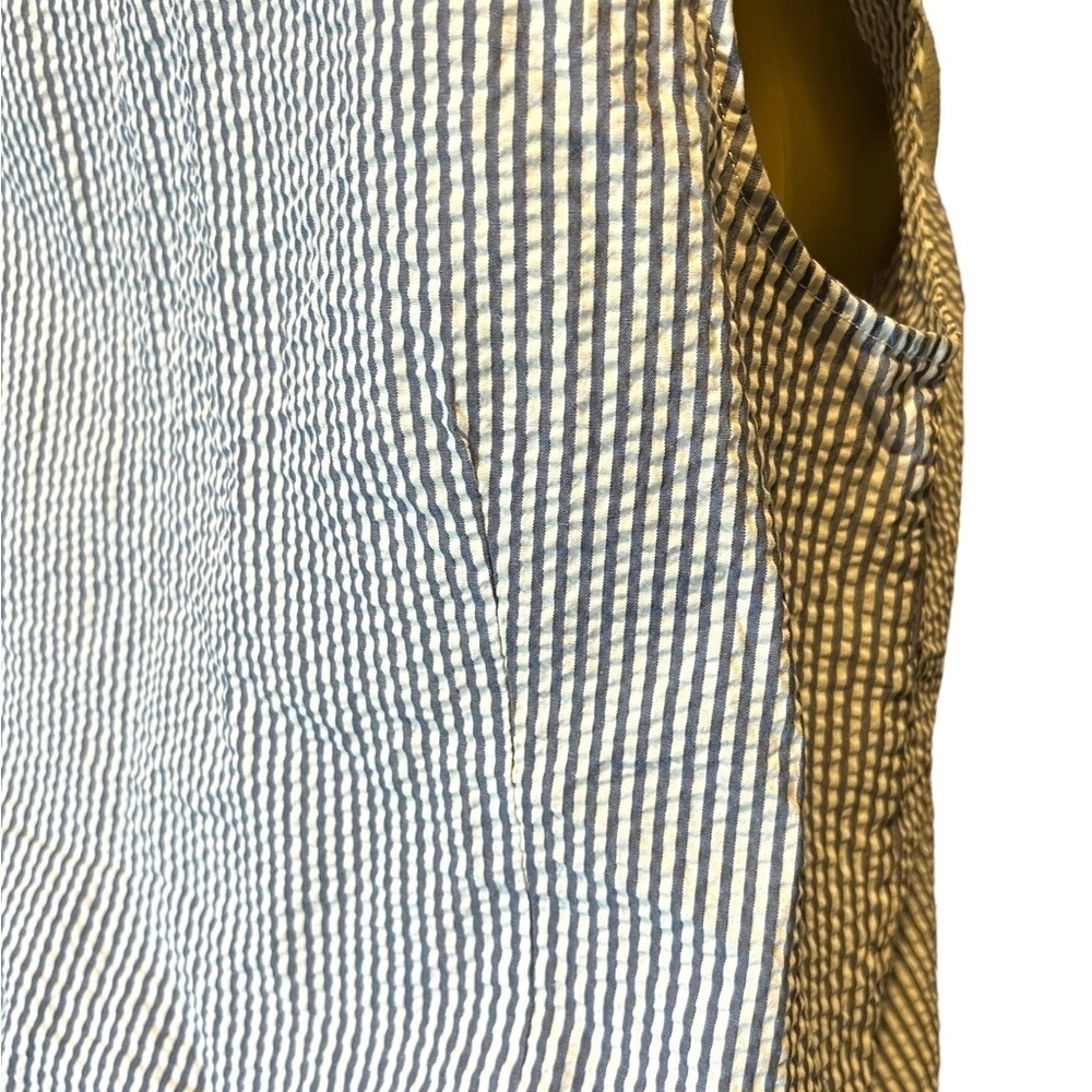 Tommy Hilfiger Seersucker Blue and White Striped Button Down Sleeveless Top - Picture 7 of 13